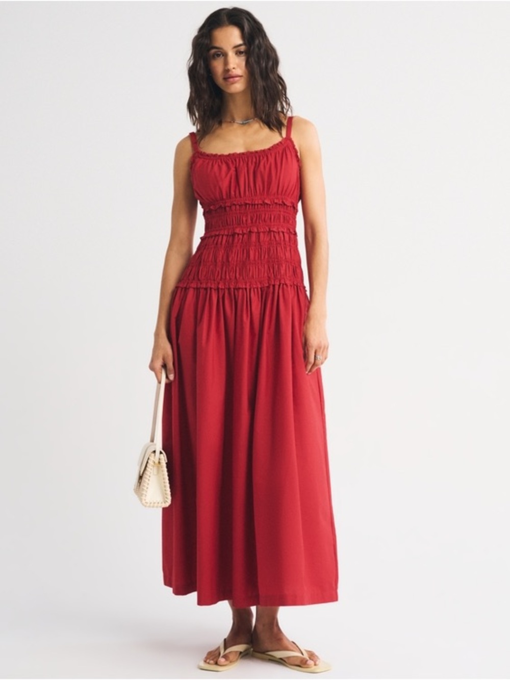 Abercrombie & Fitch Bra-Free Smocked Drop-Waist Maxi Dress Size Large Tall